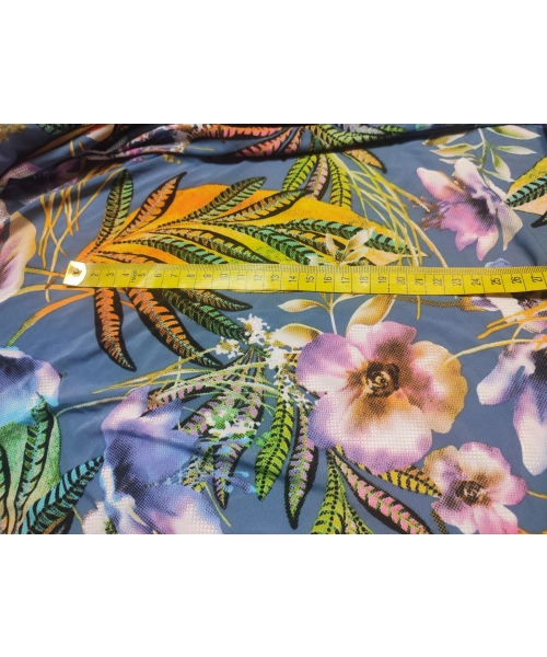 Elastyczna dzianina z wzorem pomarańczowych paproci